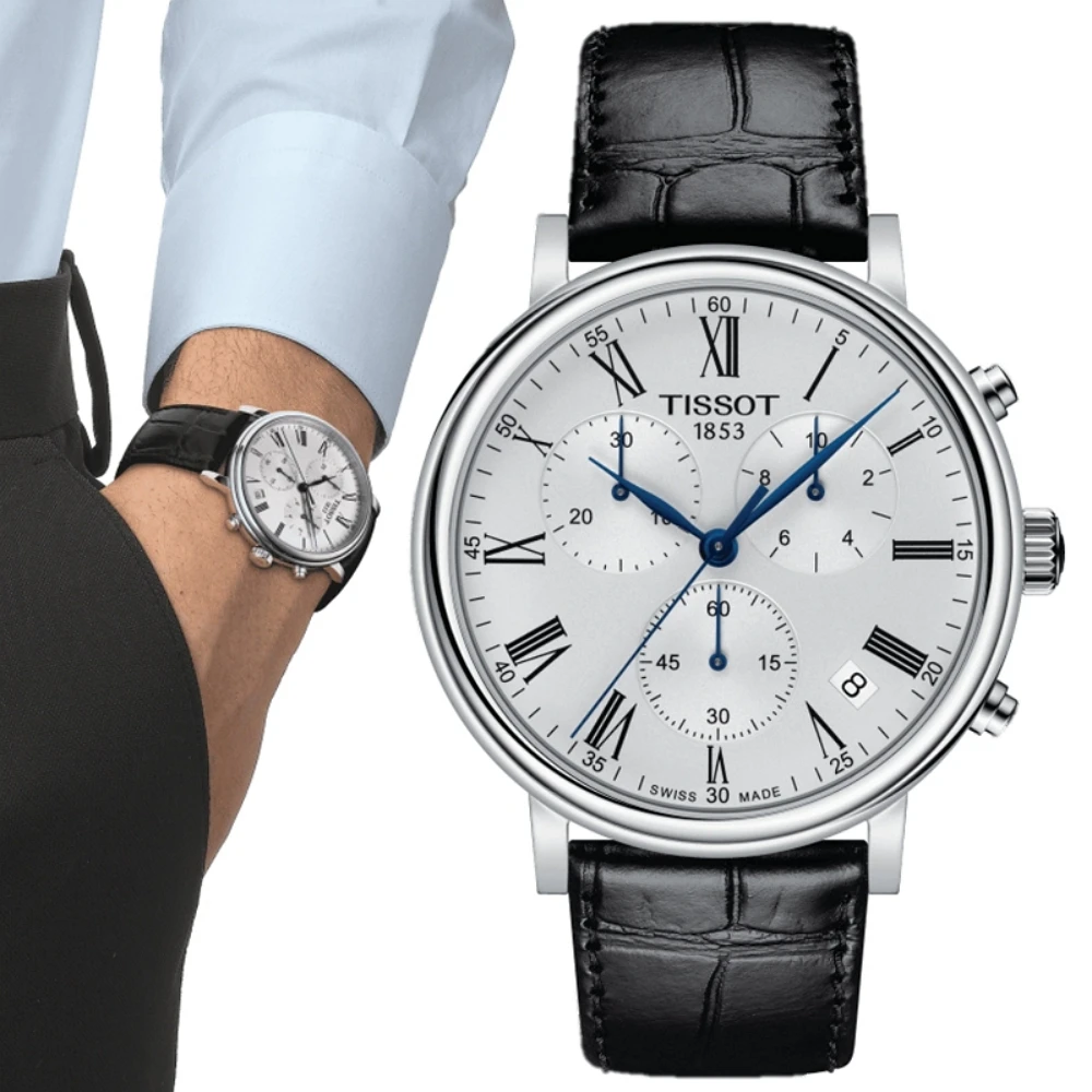 【TISSOT 天梭 官方授權】CARSON系列 紳士計時腕錶 / 41mm(T1224171603300)