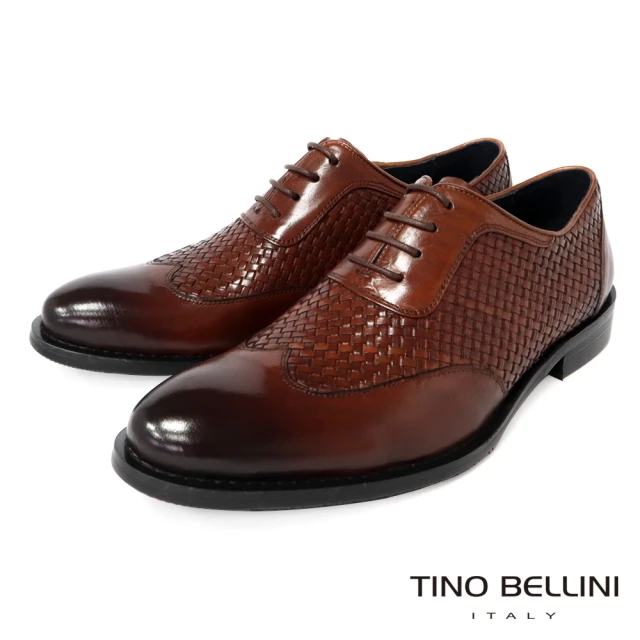 【TINO BELLINI 貝里尼】男款 牛皮革編織工藝牛津紳士鞋HM3O0007(咖啡)