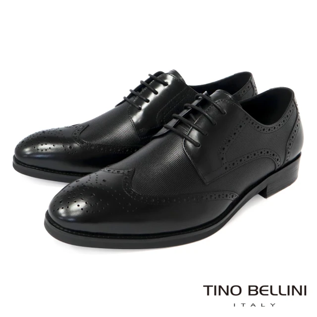 【TINO BELLINI 貝里尼】男款 都會商務翼紋雕花德比紳士鞋HM2T0018(黑)