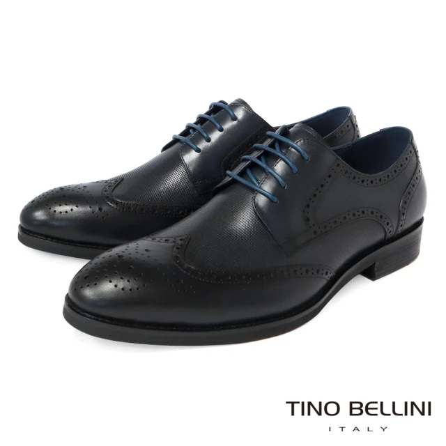 【TINO BELLINI 貝里尼】男款 都會商務翼紋雕花德比紳士鞋HM2T0018(藍)