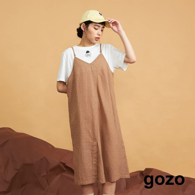 gozo【gozo】細肩帶格紋開衩洋裝(兩色)