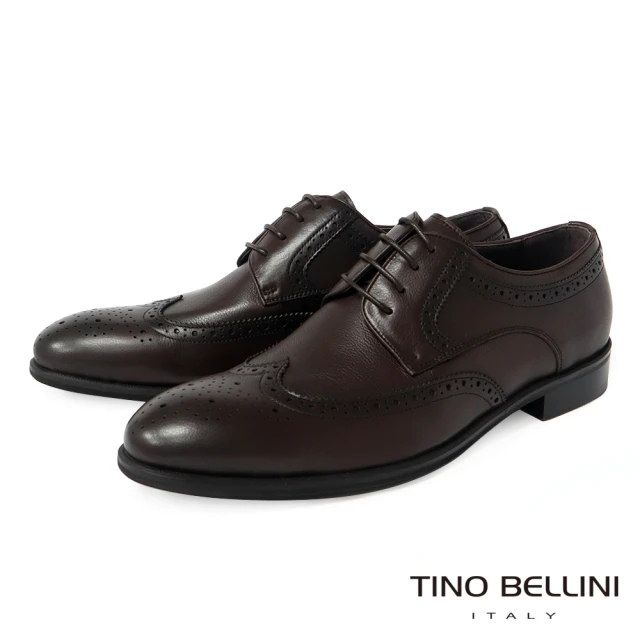 【TINO BELLINI 貝里尼】男款 經典深咖啡翼紋沖孔紳士鞋HM2T0021