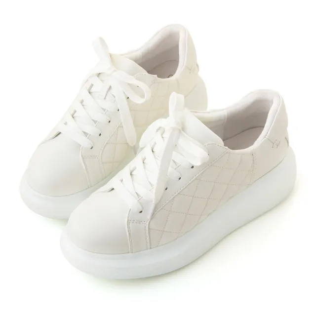 【amai】amai 澎澎菱格紋小香風輕量厚底休閒鞋 小白鞋 防磨腳 GC42WT(白色)
