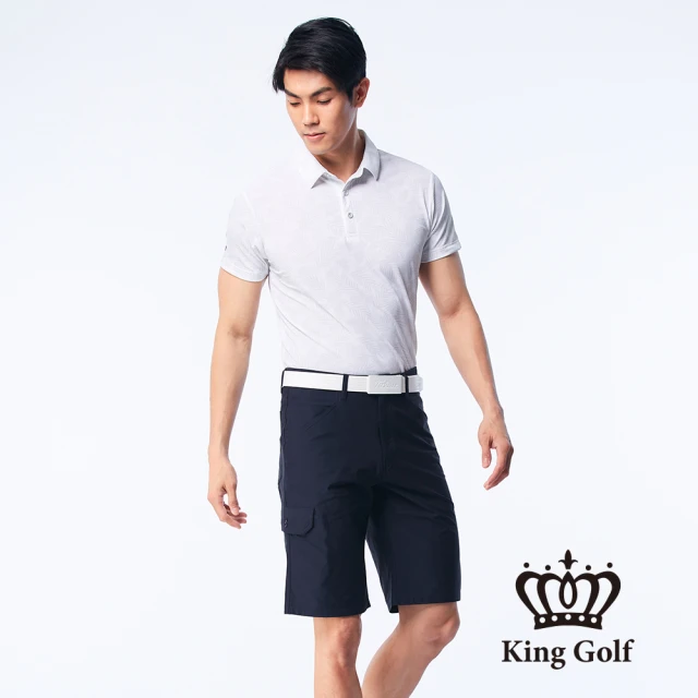 KING GOLF【KING GOLF】男款夏日葉子剪影印花涼感短袖POLO衫/高爾夫球(白色)