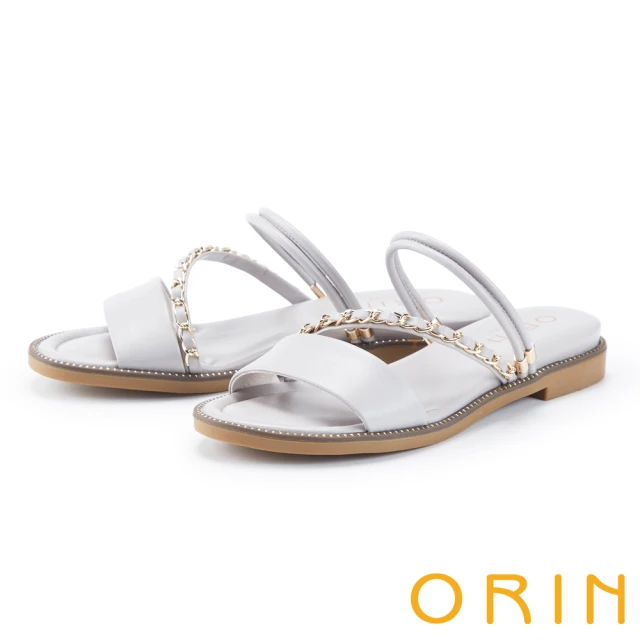 ORIN 寬版雙帶釦牛皮平底涼鞋(白色) 推薦