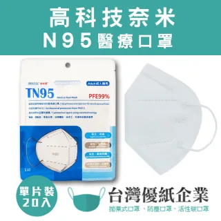 【台灣優紙】高科技奈米N95 醫療口罩 5層防護(單片裝*20入 多功能N95)