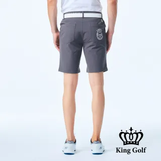 【KING GOLF】男款圖騰LOGO印圖剪裁彈性高爾夫球短褲(灰色)