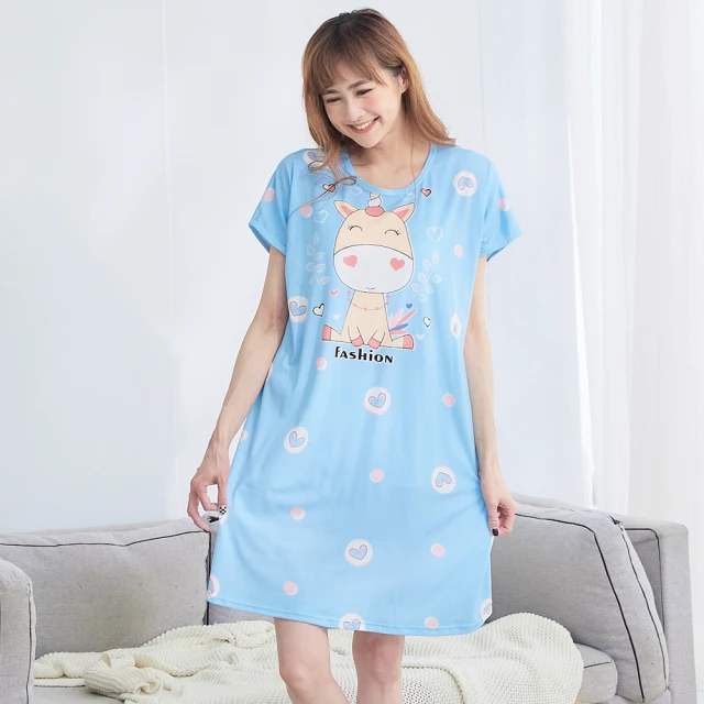 【Wonderland】睡衣 Fashion長頸鹿超薄牛奶絲居家休閒睡裙