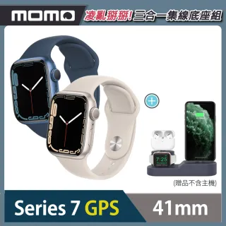 【Apple 蘋果】Apple Watch S7 GPS 41mm★充電集線底座組(鋁金屬錶殼搭配運動型錶帶)
