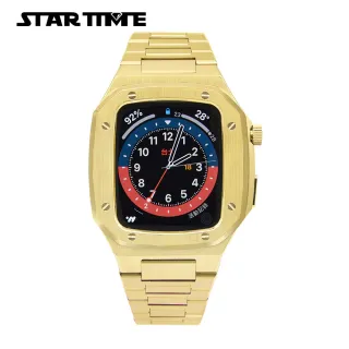 【STAR TIME】Apple Watch 4/5/6/7/SE 蘋果手錶保護殼 金色全不鏽鋼 44mm/45mm(gold-44/45mm)