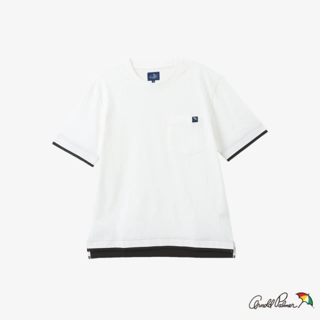 【Arnold Palmer 雨傘】男裝-厚磅棉質假兩件式寬鬆版T-Shirt(白色)