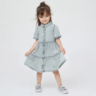 【GAP】女幼童 復古分層式短袖洋裝(796738-水洗藍)