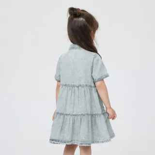 【GAP】女幼童 復古分層式短袖洋裝(796738-水洗藍)
