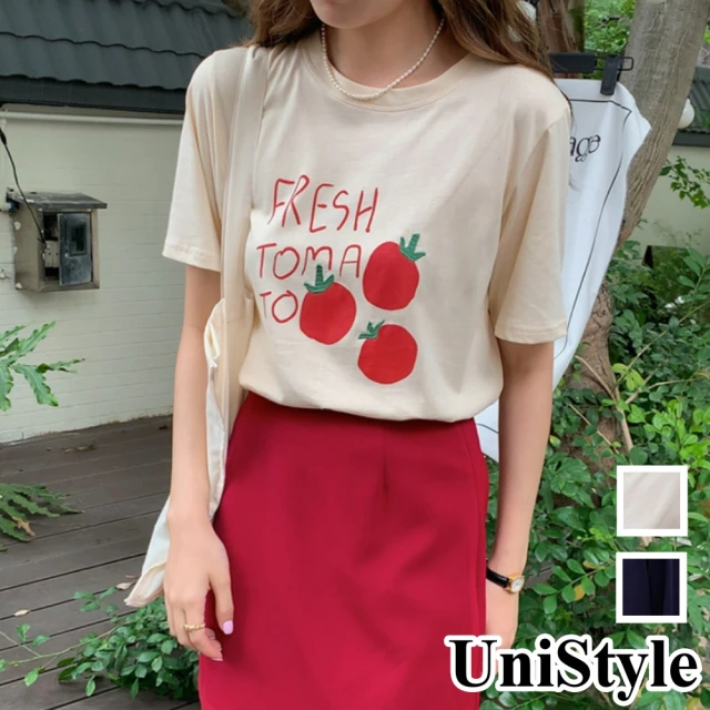 UniStyle【UniStyle】韓版重工刺繡印花櫻桃番茄短袖T減齡童趣風 女 EAY2186(奶油杏 琉璃藍)