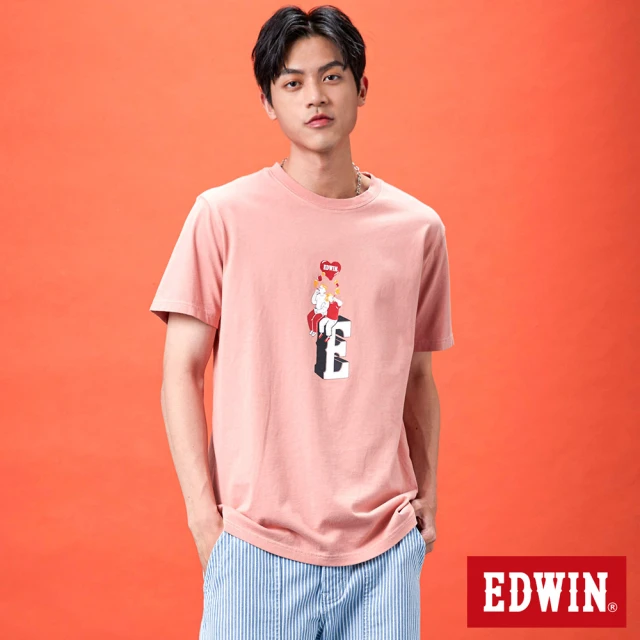 【EDWIN】網路獨家↘情侶插畫LOGO短袖T恤-男女款(淡桔色)