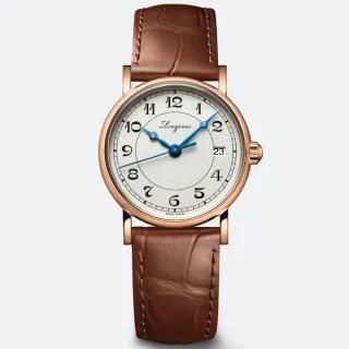 【LONGINES 浪琴 官方授權】Presence Heritage 18K玫瑰金 經典復刻機械腕錶 / 26.5mm(L4.267.8.73.2)