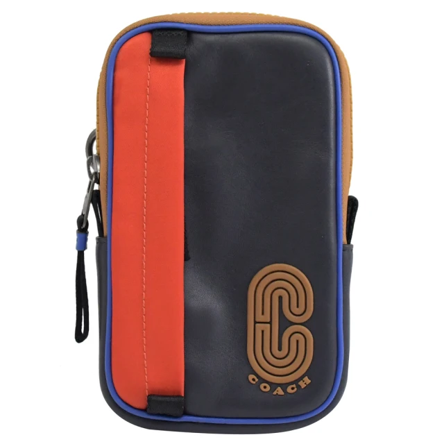 【COACH】撞色拼接扣環腰帶手機袋腰包萬用袋(深藍/紅)
