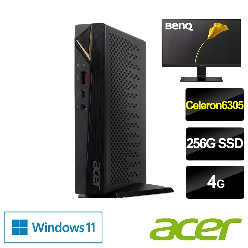 【+BenQ 24型IPS螢幕】ACER Aspire RN96 雙核迷你電腦(Celeron6305/4G/256G SSD/W11)