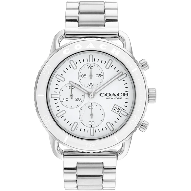 COACH【COACH】陶瓷圈三眼計時手錶-44mm/白(14602594/速)