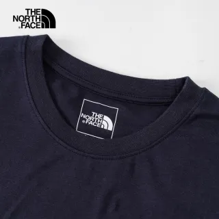 【The North Face】北面男款深藍色背部九宮格趣味品牌印花短袖T恤｜7QP5RG1