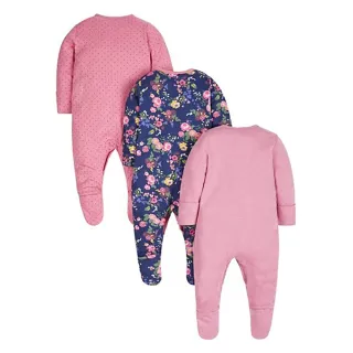 【mothercare】專櫃童裝 小花袋裝睡衣/連身衣/帶腳套睡衣3入組(3-9個月)