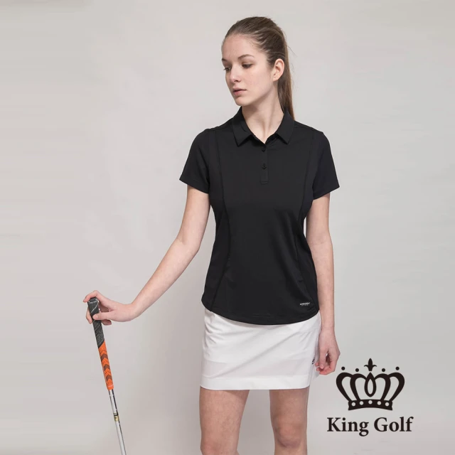 KING GOLF【KING GOLF】網路獨賣款-女款素面透氣材質拼接造型POLO衫(黑色)