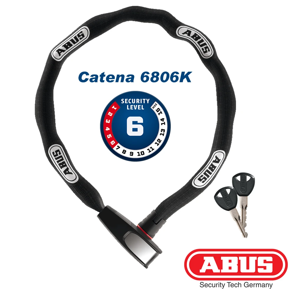 【ABUS】德國防盜鎖Catena 6806K硬化鋼鏈110cm鍊條鎖-黑(機車單車大門適用)