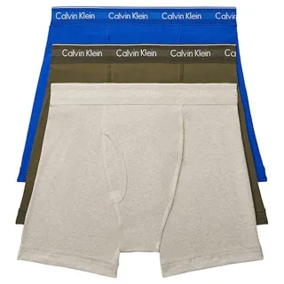 【Calvin Klein 凱文克萊】2022男時尚彈力鈷藍橄欖灰色四角內著混搭3件組-網(預購)