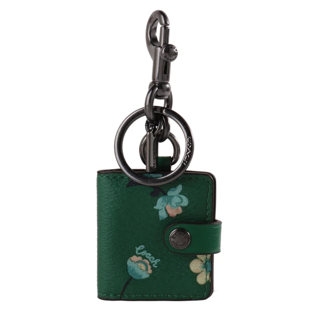 COACH【COACH】小綠花朵防刮皮革吊飾&扣環鑰匙圈(深綠)