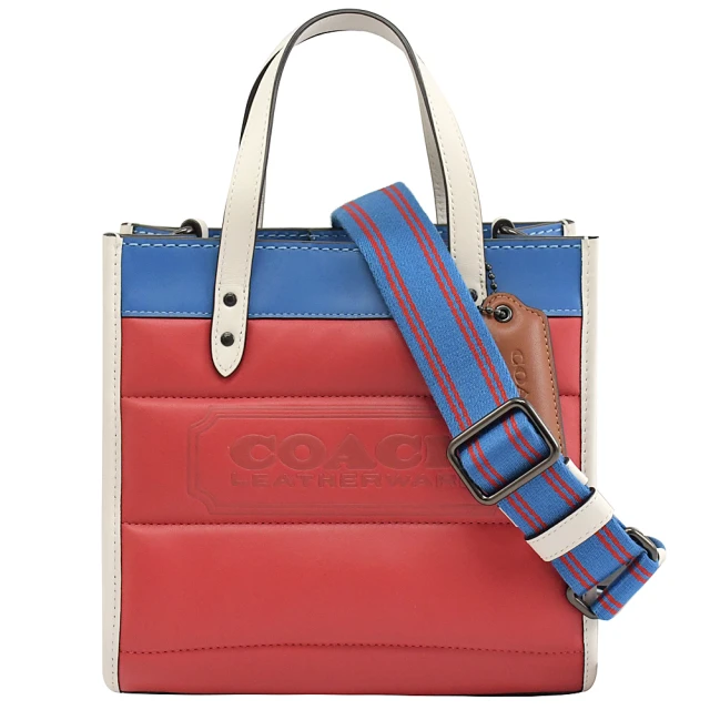 COACH【COACH】FIELD 經典品牌LOGO格紋寬背帶手提兩用包(紅)