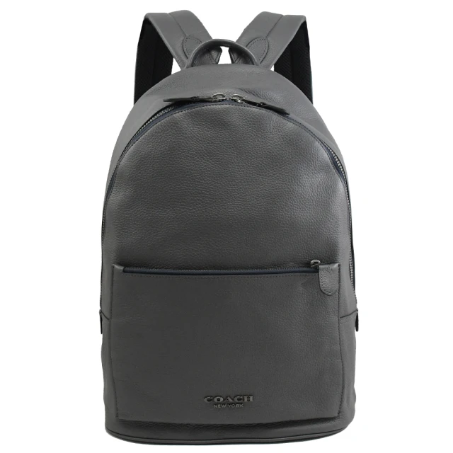 【COACH】簡約金屬LOGO荔紋皮革手提旅用包後背包(鐵灰)