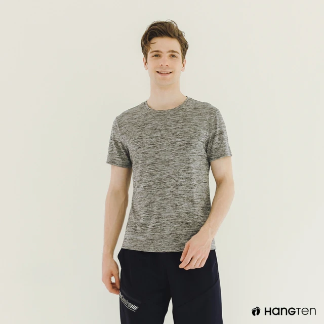 Hang Ten【Hang Ten】男裝-恆溫多功能-REGULAR FIT吸濕排汗機能運動短袖T恤(花紗灰)