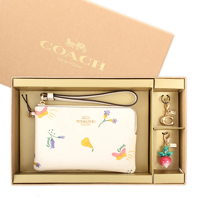 COACH【COACH】植物花卉印花手拿包吊飾禮盒組(多彩)