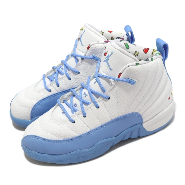 NIKE 耐吉【NIKE 耐吉】休閒鞋 Jordan 12 Retro PS 白 藍 中童 Emoji 喬丹 12代(DQ4366-114)