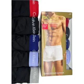 【Calvin Klein 凱文克萊】COTTON  短版四角褲 透氣腰帶 紅/藍/黑/灰/水藍 5件1組(ck 黑色)
