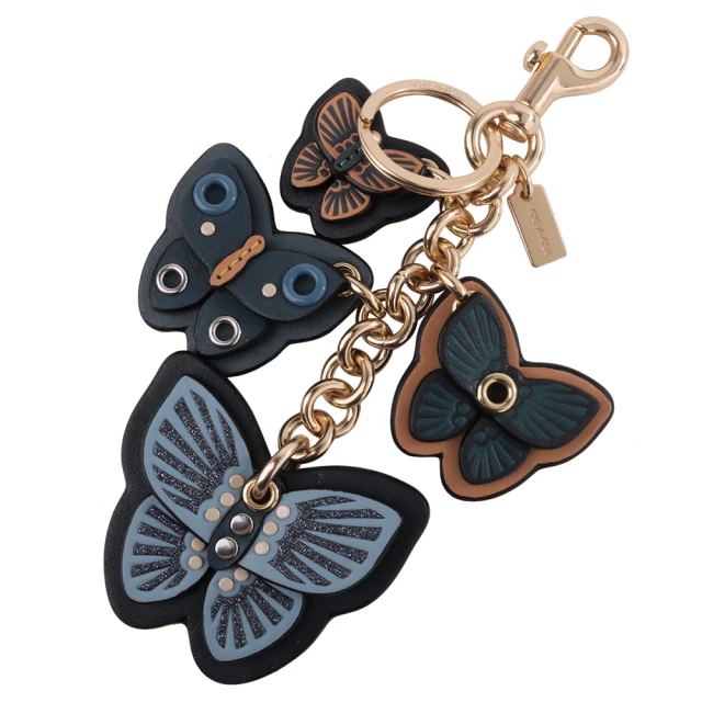 【COACH】蝴蝶雕飾皮革吊飾&扣環鑰匙圈(深藍)