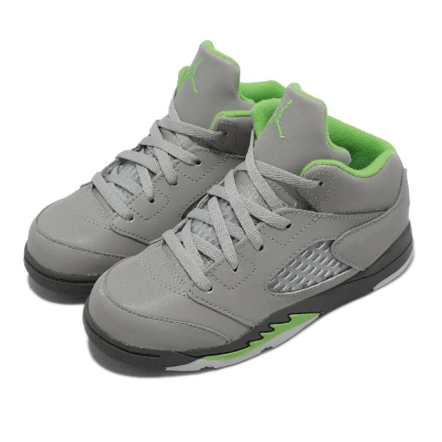 NIKE 耐吉【NIKE 耐吉】童鞋 Jordan 5 Retro TD 幼童 銀灰 綠 反光 喬丹 5代 親子鞋 五代(DQ3736-003)