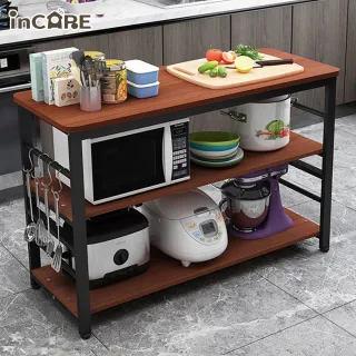 【Incare】多功能廚房可調三層鋼木置物架(3色任選/100x40x80 cm)