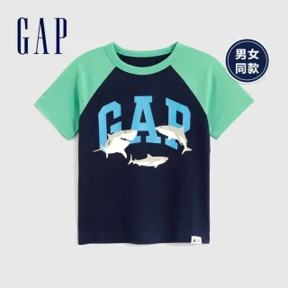 【GAP】幼童裝 布萊納系列 Logo純棉趣味印花短袖T恤 男女同款(794649-藏青色)