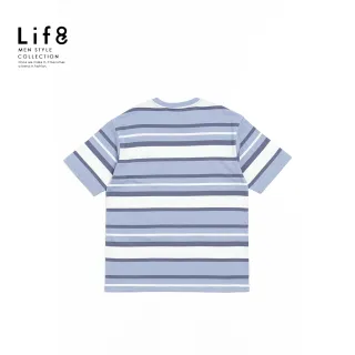 【Life8】ALL WEARS 落日時分 條紋繡花短袖上衣-藍條(41085)