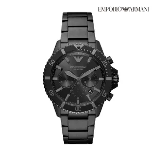 【EMPORIO ARMANI】Diver 酷炫黑潛水錶  黑色不鏽鋼錶帶 43MM AR11363