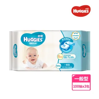 【HUGGIES 好奇】純水嬰兒濕巾一般型100抽x3包/組