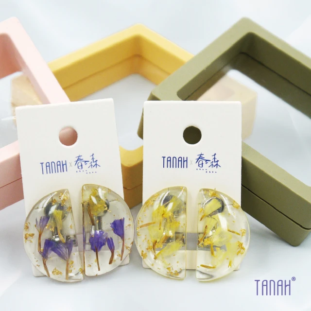 TANAH【TANAH】復古時尚半圓形壓克力壓花耳針耳夾款(DE017)