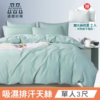 【這個好窩】台灣製 吸濕排汗天絲床包枕套組-單人3尺(贈天絲枕套2入 花色隨機)