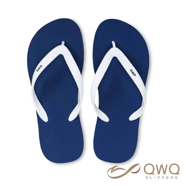 【QWQ】男款防滑防水夾腳拖鞋 室外人字拖雨鞋 跳色系列 藏青藍 白鞋帶(ABAA11204)