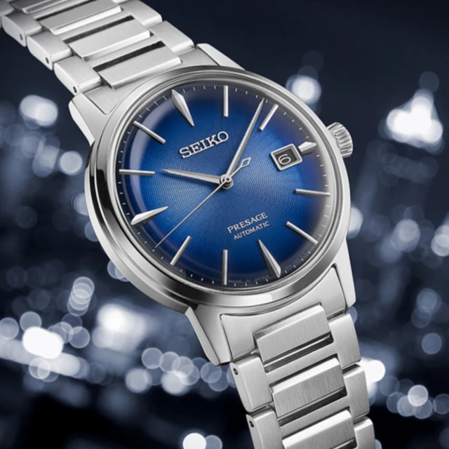 【SEIKO 精工】Presage 東京酒吧飛行調酒紳士機械腕錶-藍面39.5mm(SRPJ13J1/4R35-05E0B)