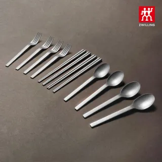 【ZWILLING 德國雙人】Minimale古典工業風銀色餐具12件組(餐叉/餐匙/餐筷)