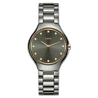 【Rado 雷達表】官方授權R6 True Thinline 真薄真鑽石英腕錶 30㎜電漿陶瓷12鑽款-加高級錶盒(R27956722)