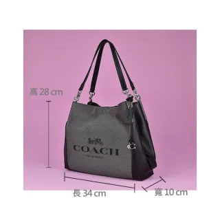【COACH】COACH專櫃款 DALTON 刺繡馬車LOGO帆布拼接牛皮釦式肩背包(黑)