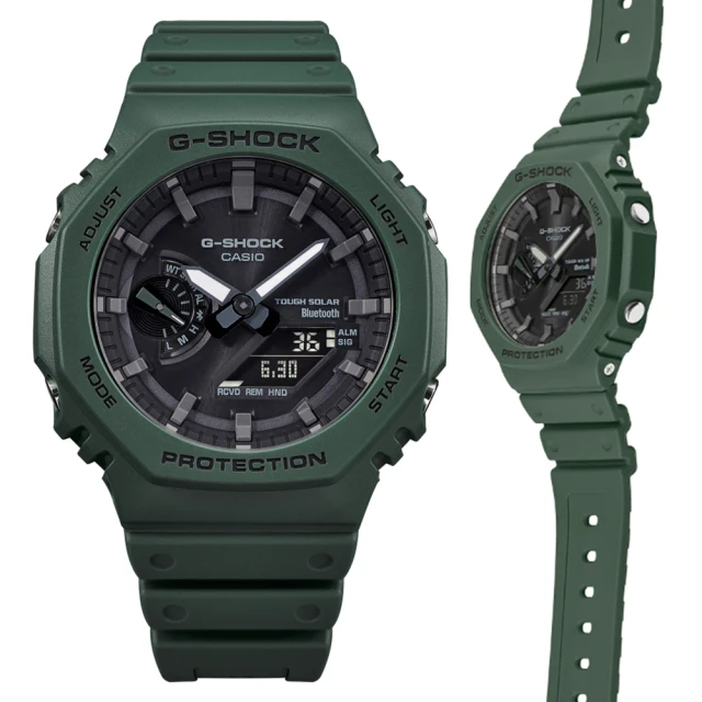 【CASIO 卡西歐】G-SHOCK 太陽能智慧藍芽八角雙顯錶-綠(GA-B2100-3A 農家橡樹)